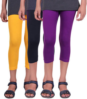 

Alisha Capri For Girls Casual Solid Cotton(Multicolor Pack of 3, Black;purple;yellow