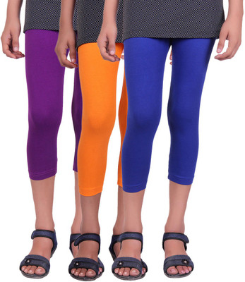 

Alisha Capri For Girls Casual Solid Cotton(Multicolor Pack of 3, Orange;purple;royal blue