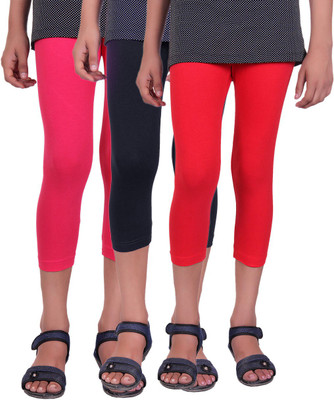 

Alisha Capri For Girls Casual Solid Cotton(Multicolor Pack of 3, Black;rani;red