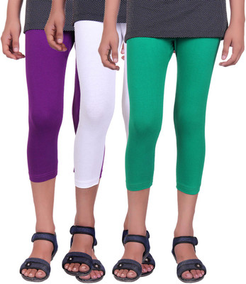 

Alisha Capri For Girls Casual Solid Cotton(Multicolor Pack of 3, Green;purple;white