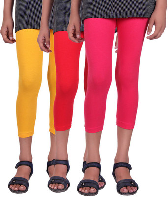 

Alisha Capri For Girls Casual Solid Cotton(Multicolor Pack of 3, Rani;red;yellow