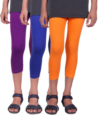 

Alisha Capri For Girls Casual Solid Cotton(Multicolor Pack of 3, Orange;purple;royal blue