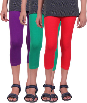 

Alisha Capri For Girls Casual Solid Cotton(Multicolor Pack of 3, Green;purple;red