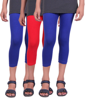 

Alisha Capri For Girls Casual Solid Cotton(Multicolor Pack of 3, Red;royal blue