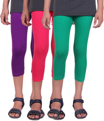 

Alisha Capri For Girls Casual Solid Cotton(Multicolor Pack of 3, Green;purple;rani