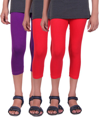 

Alisha Capri For Girls Casual Solid Cotton(Multicolor Pack of 3, Purple;red