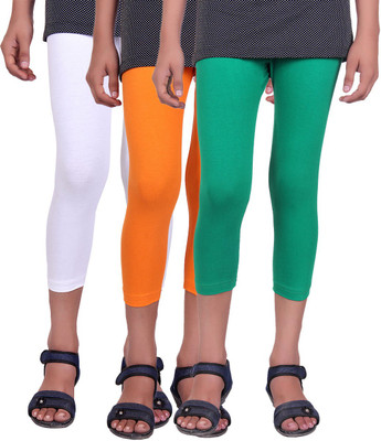 

Alisha Capri For Girls Casual Solid Cotton(Multicolor Pack of 3, Green;orange;white