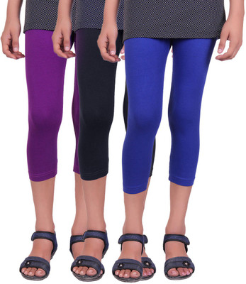 

Alisha Capri For Girls Casual Solid Cotton(Multicolor Pack of 3, Black;purple;royal blue