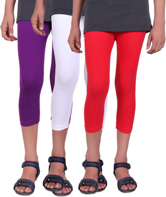 

Alisha Capri For Girls Casual Solid Cotton(Multicolor Pack of 3, Purple;red;white