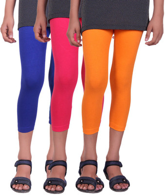 

Alisha Capri For Girls Casual Solid Cotton(Multicolor Pack of 3, Orange;rani;royal blue