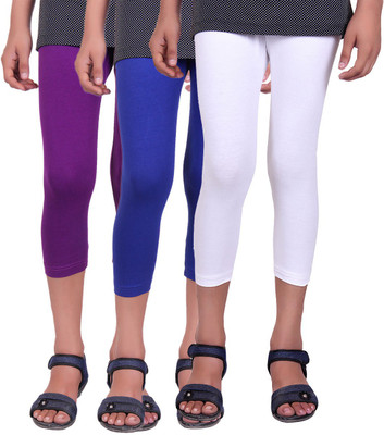 

Alisha Capri For Girls Casual Solid Cotton(Multicolor Pack of 3, Purple;royal blue;white