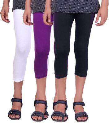 

Alisha Capri For Girls Casual Solid Cotton(Multicolor Pack of 3, Black;purple;white
