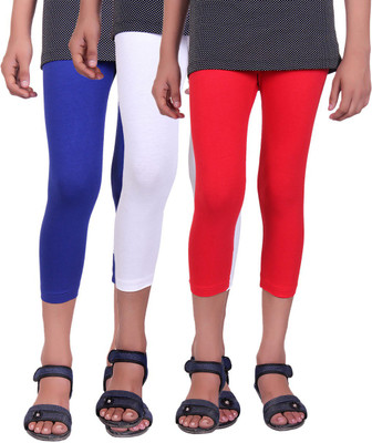 

Alisha Capri For Girls Casual Solid Cotton(Multicolor Pack of 3, Red;royal blue;white