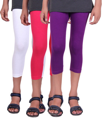 

Alisha Capri For Girls Casual Solid Cotton(Multicolor Pack of 3, Purple;rani;white