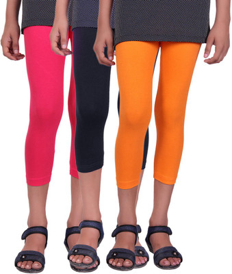 

Alisha Capri For Girls Casual Solid Cotton(Multicolor Pack of 3, Black;orange;rani