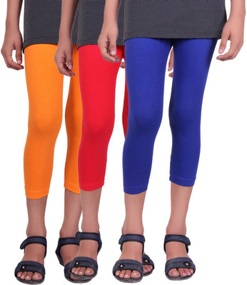 

Alisha Capri For Girls Casual Solid Cotton(Multicolor Pack of 3, Orange;red;royal blue