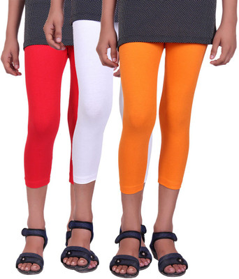 

Alisha Capri For Girls Casual Solid Cotton(Multicolor Pack of 3, Orange;red;white