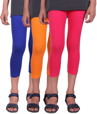 

Alisha Capri For Girls Casual Solid Cotton(Multicolor Pack of 3, Orange;rani;royal blue