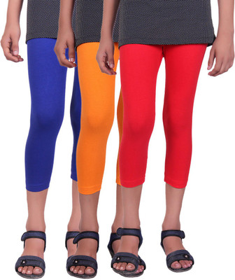 

Alisha Capri For Girls Casual Solid Cotton(Multicolor Pack of 3, Orange;red;royal blue