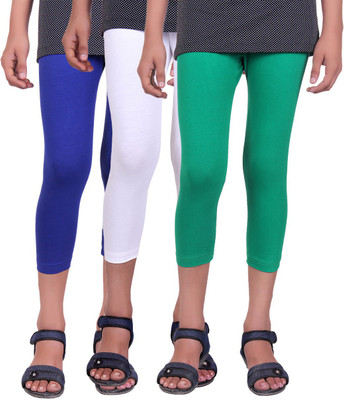 

Alisha Capri For Girls Casual Solid Cotton(Multicolor Pack of 3, Green;royal blue;white