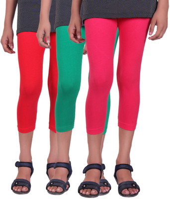 

Alisha Capri For Girls Casual Solid Cotton(Multicolor Pack of 3, Green;rani;red