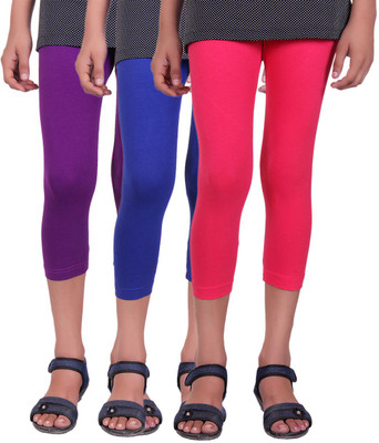 

Alisha Capri For Girls Casual Solid Cotton(Multicolor Pack of 3, Purple;rani;royal blue