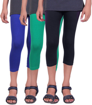

Alisha Capri For Girls Casual Solid Cotton(Multicolor Pack of 3, Black;green;royal blue
