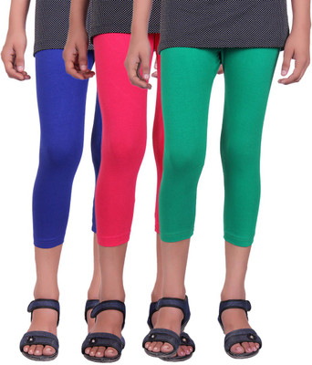 

Alisha Capri For Girls Casual Solid Cotton(Multicolor Pack of 3, Green;rani;royal blue