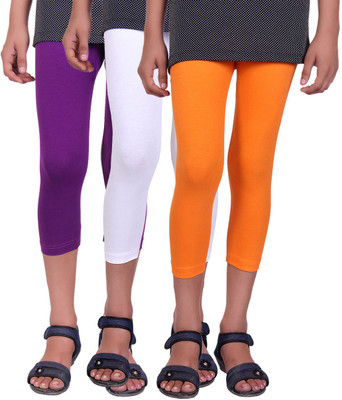 

Alisha Capri For Girls Casual Solid Cotton(Multicolor Pack of 3, Orange;purple;white