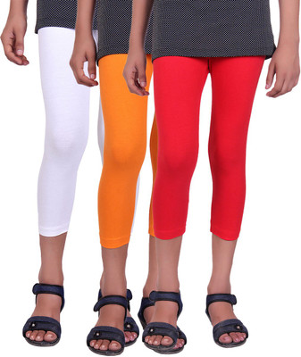 

Alisha Capri For Girls Casual Solid Cotton(Multicolor Pack of 3, Orange;red;white