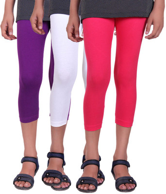 

Alisha Capri For Girls Casual Solid Cotton(Multicolor Pack of 3, Purple;rani;white