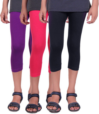 

Alisha Capri For Girls Casual Solid Cotton(Multicolor Pack of 3, Black;purple;rani