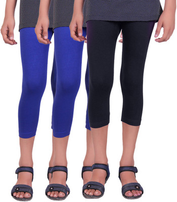 

Alisha Capri For Girls Casual Solid Cotton(Multicolor Pack of 3, Black;royal blue