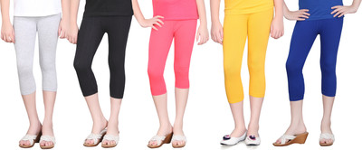 

Sini Mini Capri For Girls Casual Solid Cotton(Multicolor Pack of 5