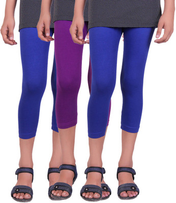 

Alisha Capri For Girls Casual Solid Cotton(Multicolor Pack of 3, Purple;royal blue