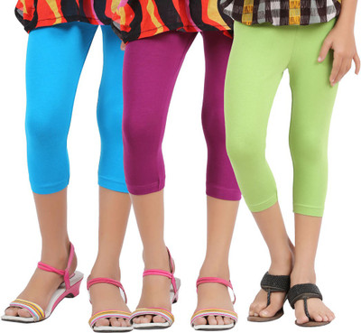 

Greenwich Capri For Girls Casual Solid Cotton(Multicolor Pack of 3, Grape purple;lawn green;turk.blue