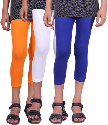 

Alisha Capri For Girls Casual Solid Cotton(Multicolor Pack of 3, Orange;royal blue;white