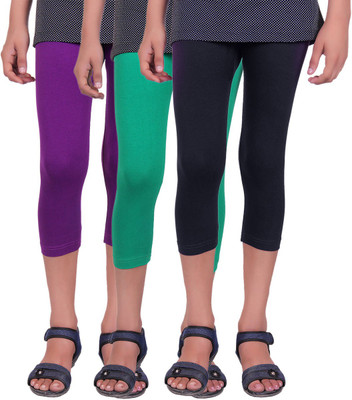 

Alisha Capri For Girls Casual Solid Cotton(Multicolor Pack of 3, Black;green;purple