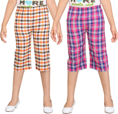 

Sini Mini Capri For Girls Casual Checkered Cotton(Multicolor Pack of 2