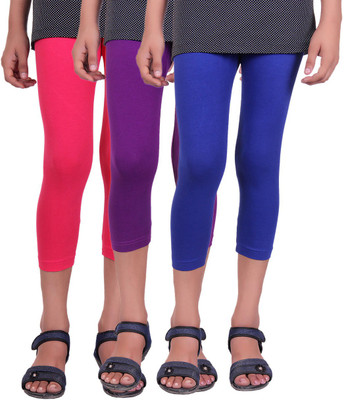 

Alisha Capri For Girls Casual Solid Cotton(Multicolor Pack of 3, Purple;rani;royal blue