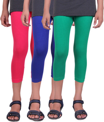 

Alisha Capri For Girls Casual Solid Cotton(Multicolor Pack of 3, Green;rani;royal blue