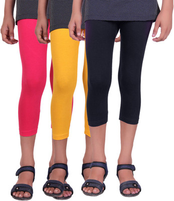 

Alisha Capri For Girls Casual Solid Cotton(Multicolor Pack of 3, Black;rani;yellow