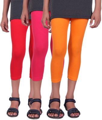 

Alisha Capri For Girls Casual Solid Cotton(Multicolor Pack of 3, Orange;rani;red