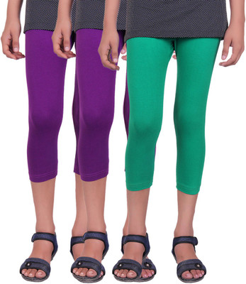 

Alisha Capri For Girls Casual Solid Cotton(Multicolor Pack of 3, Green;purple