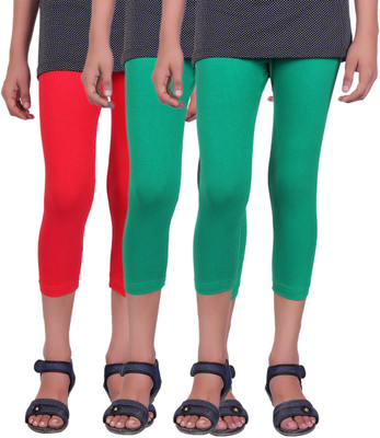 

Alisha Capri For Girls Casual Solid Cotton(Multicolor Pack of 3, Green;red