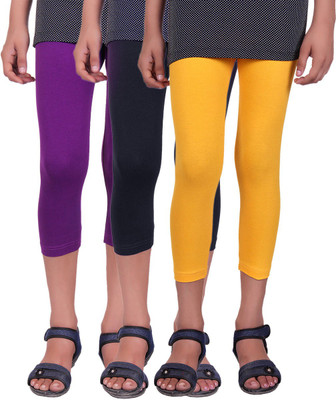 

Alisha Capri For Girls Casual Solid Cotton(Multicolor Pack of 3, Black;purple;yellow