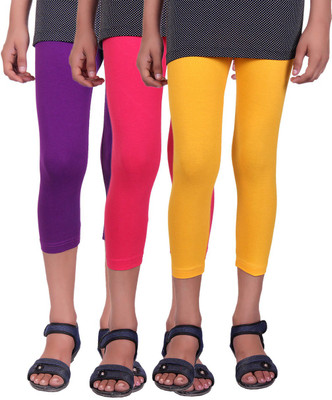

Alisha Capri For Girls Casual Solid Cotton(Multicolor Pack of 3, Purple;rani;yellow