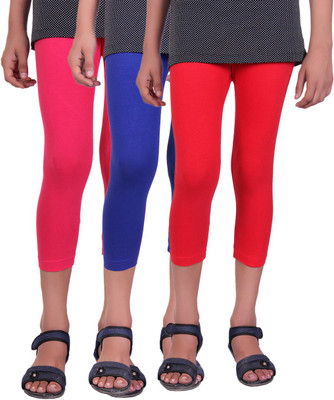 

Alisha Capri For Girls Casual Solid Cotton(Multicolor Pack of 3, Rani;red;royal blue