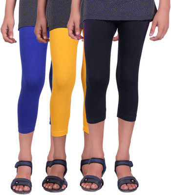 

Alisha Capri For Girls Casual Solid Cotton(Multicolor Pack of 3, Black;royal blue;yellow