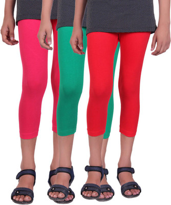 

Alisha Capri For Girls Casual Solid Cotton(Multicolor Pack of 3, Green;rani;red